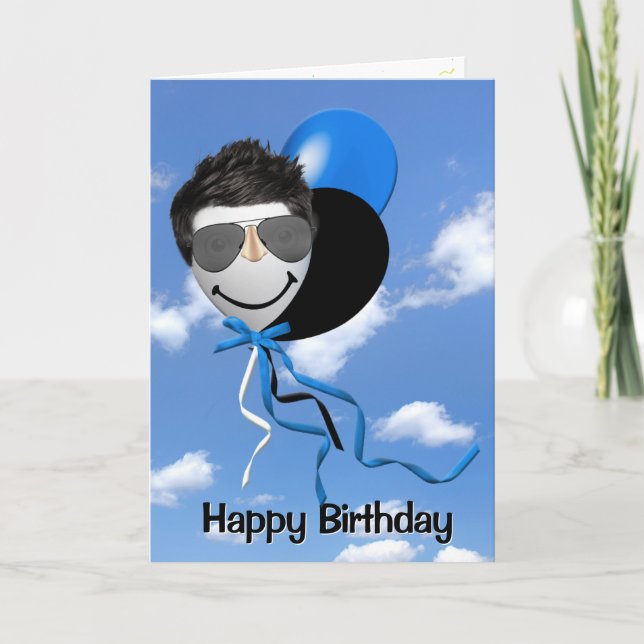 Tarjeta Hombre de cumpleaños en globo Fiesta (Anverso)
