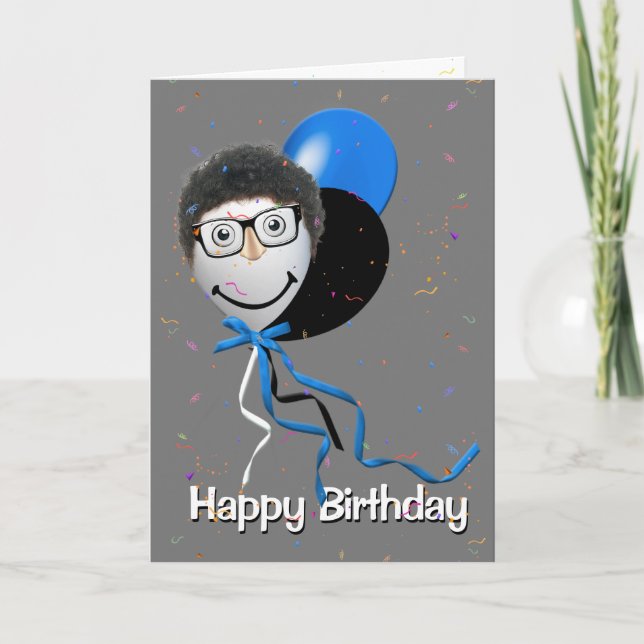 Tarjeta Hombre de cumpleaños en globo Fiesta (Anverso)