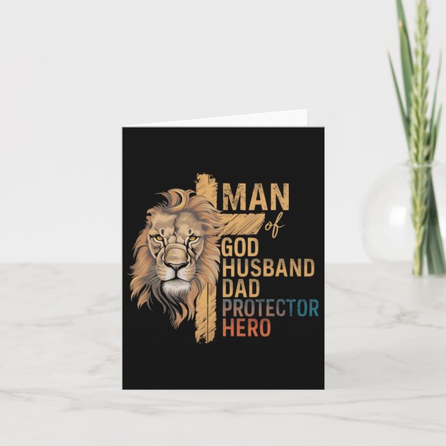 Tarjeta Hombre de Dios, papi protector héroe león padre (Anverso)