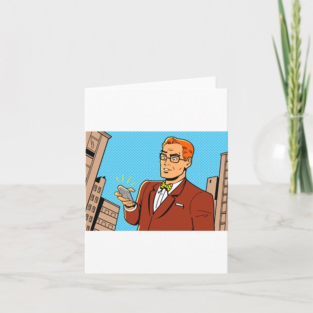 Tarjeta Hombre de estilo cómico mirando teléfono móvil (Subido por el creador)