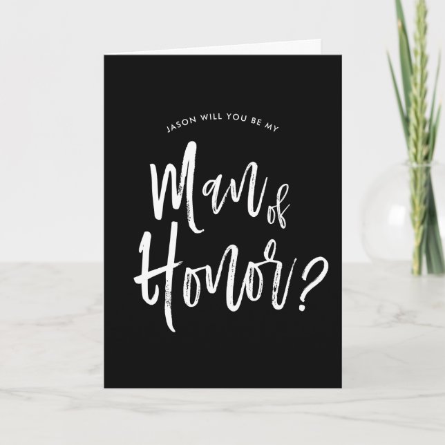 Tarjeta Hombre de honor | Boda negro de estilo de script (Anverso)