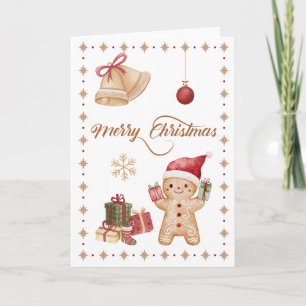 Tarjeta Hombre de Jengibre Adorable Acuarela "Feliz Navida