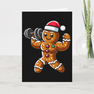 Tarjeta Hombre de jengibre de Navidad levantando pesas Bo