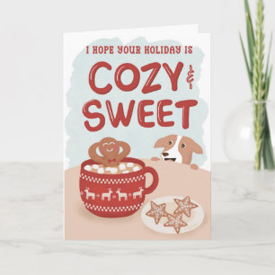 Tarjeta Hombre de jengibre divertido en taza Perro Navidad