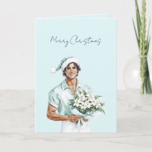 Tarjeta Hombre de Navidad de pelo castaño flores