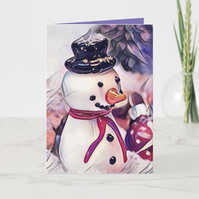 Tarjeta Hombre de nieve añejo en el dibujo de nieve (Anverso)