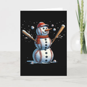 Tarjeta Hombre de nieve béisbol Navidad invierno 