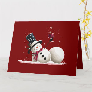Tarjeta Hombre de nieve con Navidades de vino en vacacione