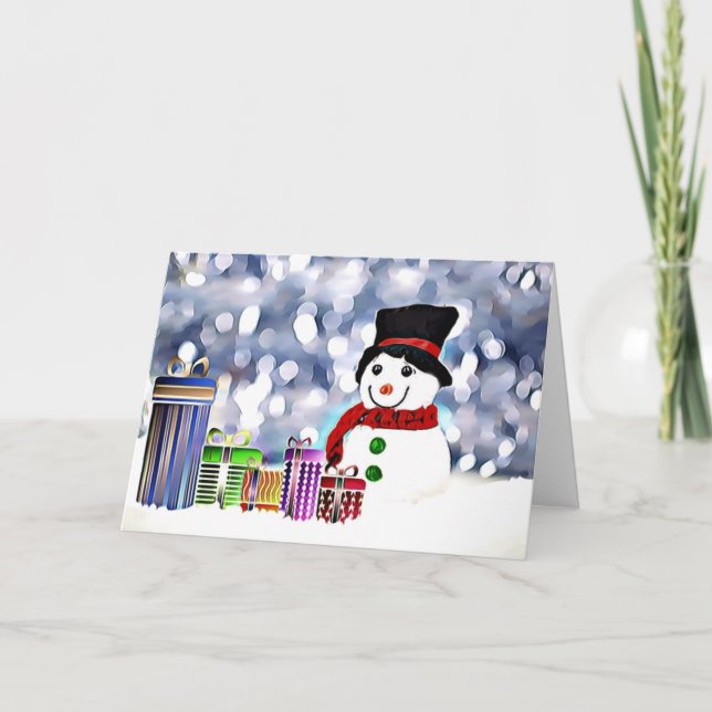 Tarjeta Hombre de nieve con sus regalos (Anverso)