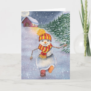 Tarjeta hombre de nieve de Navidad caminando