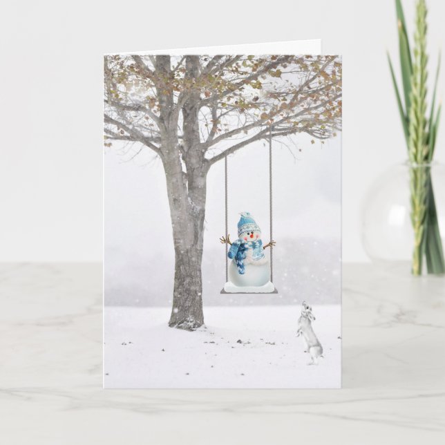 Tarjeta Hombre De Nieve De Vacaciones En El Swing De Invie (Anverso)