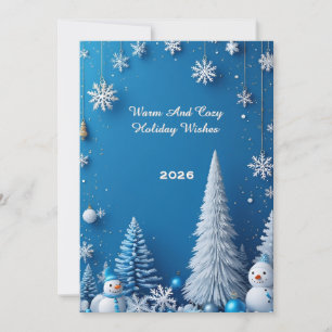 Tarjeta ✨ Hombre de nieve festivo con brillo dorado en el