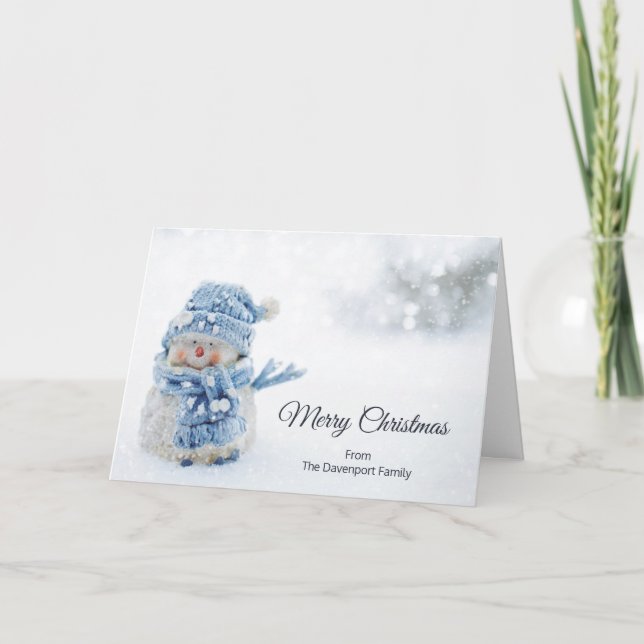 Tarjeta Hombre de nieve lindo en Navidades de fotografía d (Anverso)