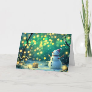 Tarjeta Hombre de nieve luces de hadas de invierno