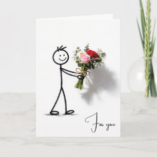 Tarjeta Hombre de Palito con Ramo de Flores