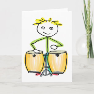 Tarjeta Hombre de Palitos Tocando Conga