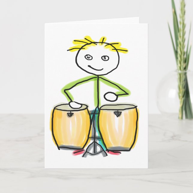 Tarjeta Hombre de Palitos Tocando Conga (Anverso)