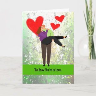 Tarjeta Hombre de romance, mujer y corazones