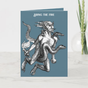 Tarjeta Hombre de tres cabezas, serpiente y gato
