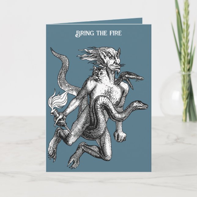 Tarjeta Hombre de tres cabezas, serpiente y gato (Anverso)