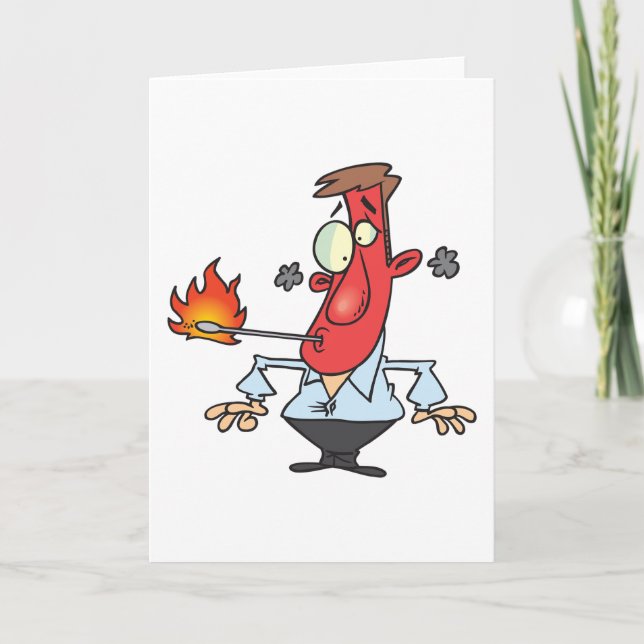 Tarjeta Hombre divertido de cara roja con termómetro de fi (Anverso)