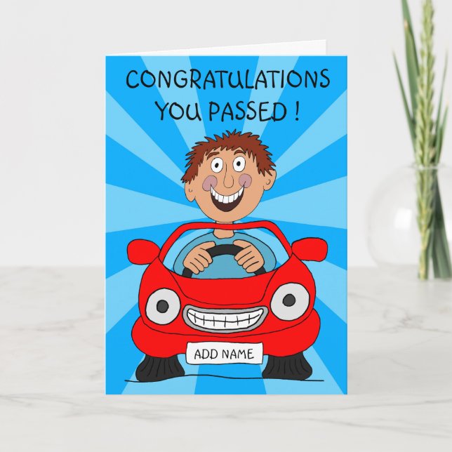 Tarjeta Hombre Feliz Aprueba el Examen de Conducir (Anverso)