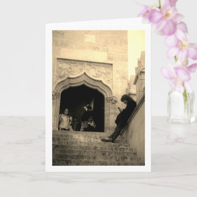 Tarjeta Hombre fuera de la Llotja de la Seda, Valencia, Es (Orquídea)