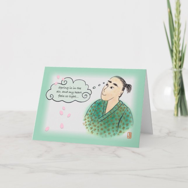 Tarjeta Hombre japonés en Yukata con una menta para él o s (Anverso)