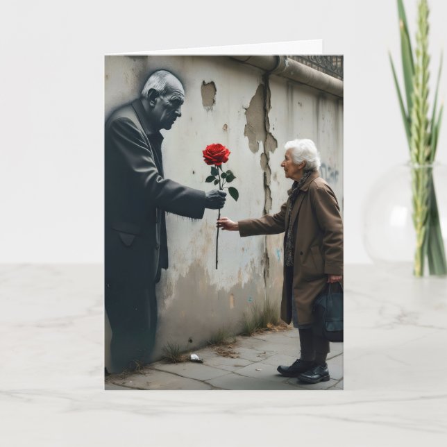 Tarjeta Hombre Mayor Con Graffiti De Rosa Roja (Anverso)