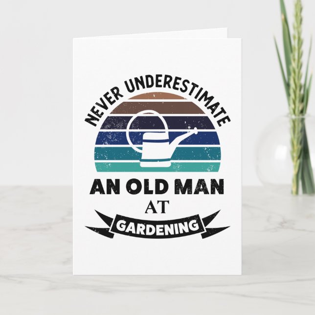 Tarjeta Hombre mayor en los divertidos y divertidos jardin (Anverso)