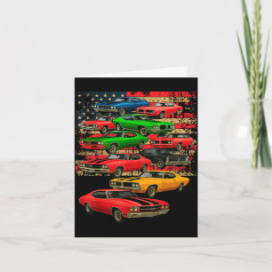 Tarjeta Hombre musculoso de coche clásico bandera american