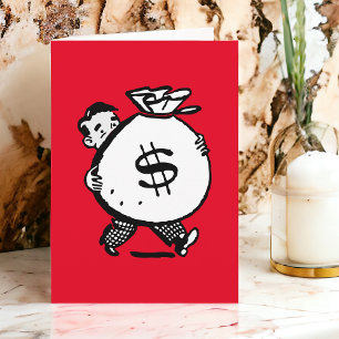 Tarjeta Hombre retro vintage con bolsa de dinero