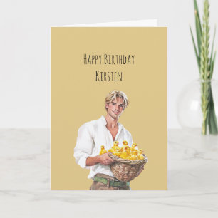 Tarjeta Hombre Rubio Pollitas Amarillas Canasta Cumpleaños