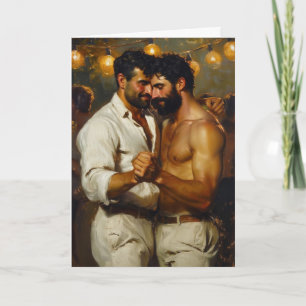 Tarjeta Hombres bailando bajo luces de cuerda