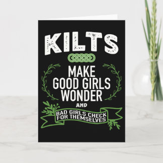 Tarjeta Hombres celtas en kilts mujeres se preguntan broma