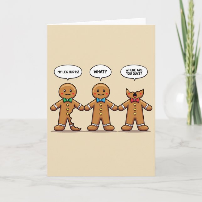 Tarjeta Hombres de Jengibre Navidad Cómic Mordisco Humor (Anverso)
