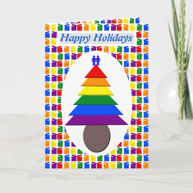 Tarjeta Hombres gay arcoiris árbol de Navidad y presenta P (Anverso)