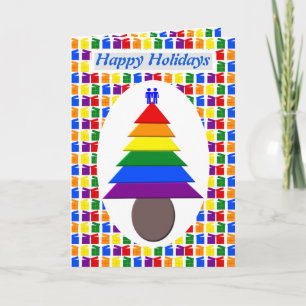 Tarjeta Hombres gay arcoiris árbol de Navidad y presenta P
