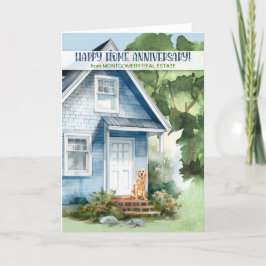 Tarjeta Home Anniversary Realtor Blue House and Dog Custom