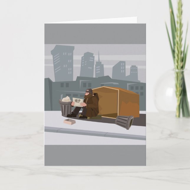 Tarjeta Homeless Man Holding Help Sign Urban Poverty (Anverso)