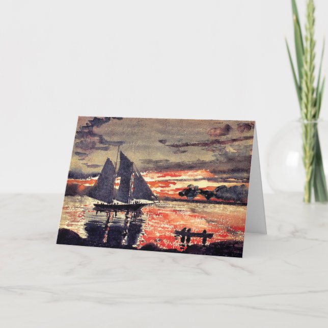 Tarjeta Homero - Incendios al atardecer, pintura acuarela  (Anverso)