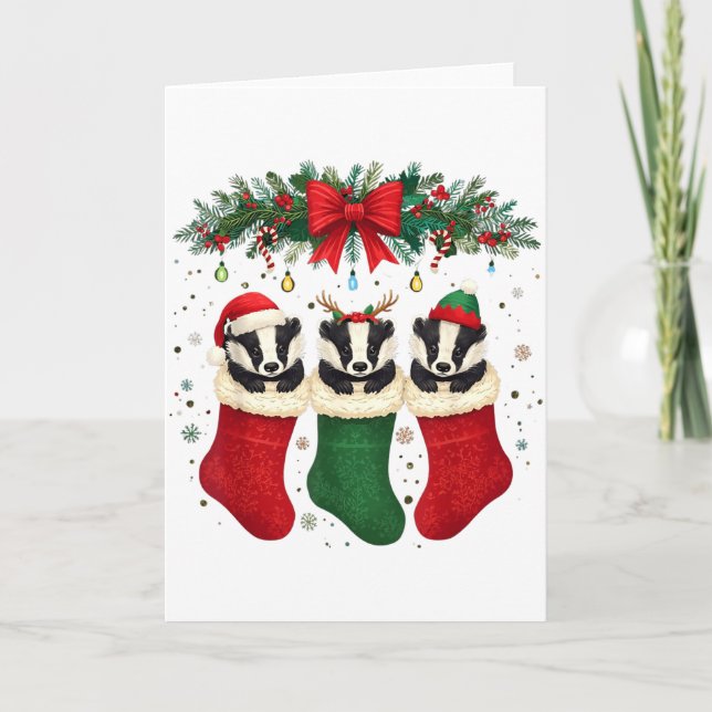 Tarjeta Honey Badger In Christmas Socks Lights Honey Badge (Anverso)