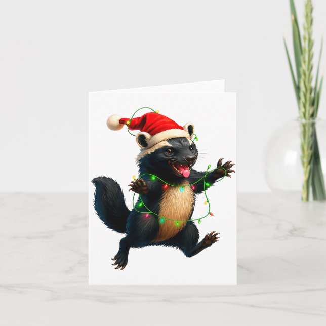 Tarjeta Honey Badger Tree Xmas Lights Santa Honey Badger C (Anverso)