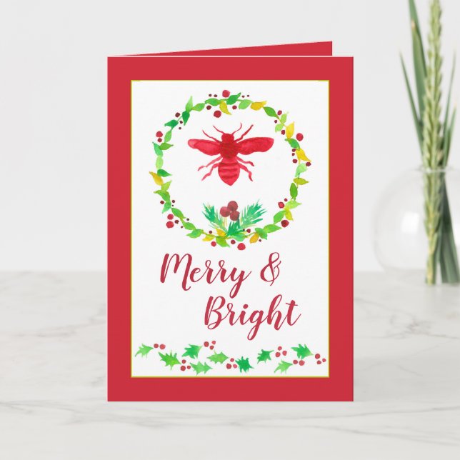 Tarjeta Honey Bee Merry Y Navidades Brillantes (Anverso)