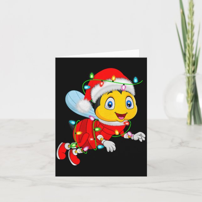 Tarjeta Honey Bees Christmas Lights Santa Costume Cute Ani (Anverso)