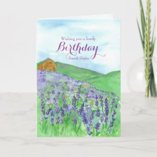 Tarjeta Honey Bees Lavender Field Feliz cumpleaños hermana