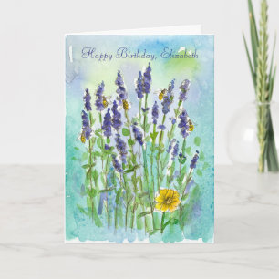 Tarjeta Honey Bees Lavender Personalizado Feliz Cumpleaños