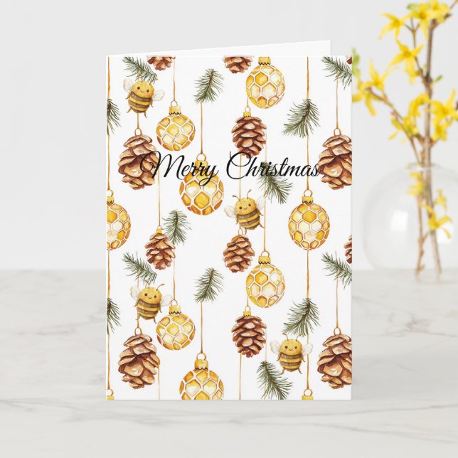 Tarjeta Honey Ornaments Happy Bees Christmas Pine Cones (flor amarilla)