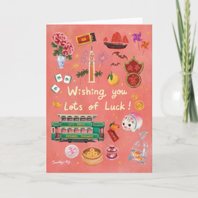 Tarjeta Hong Kong te desea suerte (Anverso)