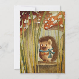 Tarjeta Hongos acuarela Erizo bonito en bosque